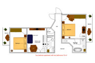 Ferienwohnung 1 mit 2 Schlafzimmer und 2 Bäder 2 D