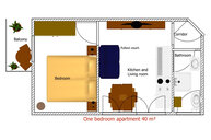 Ferienwohnung 1 mit 1 Schlafzimmer 2D