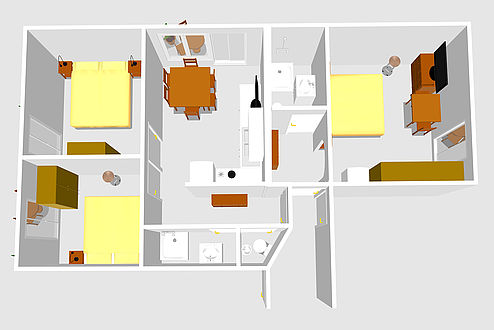 Ferienwohnung 2 mit 3 Schlafzimmer und 2 Bäder 3D