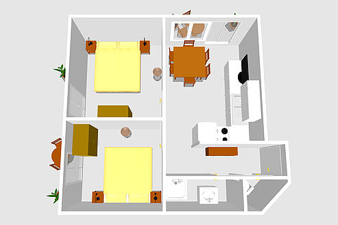 Ferienwohnung 2 mit 2 Schlafzimmer 3D